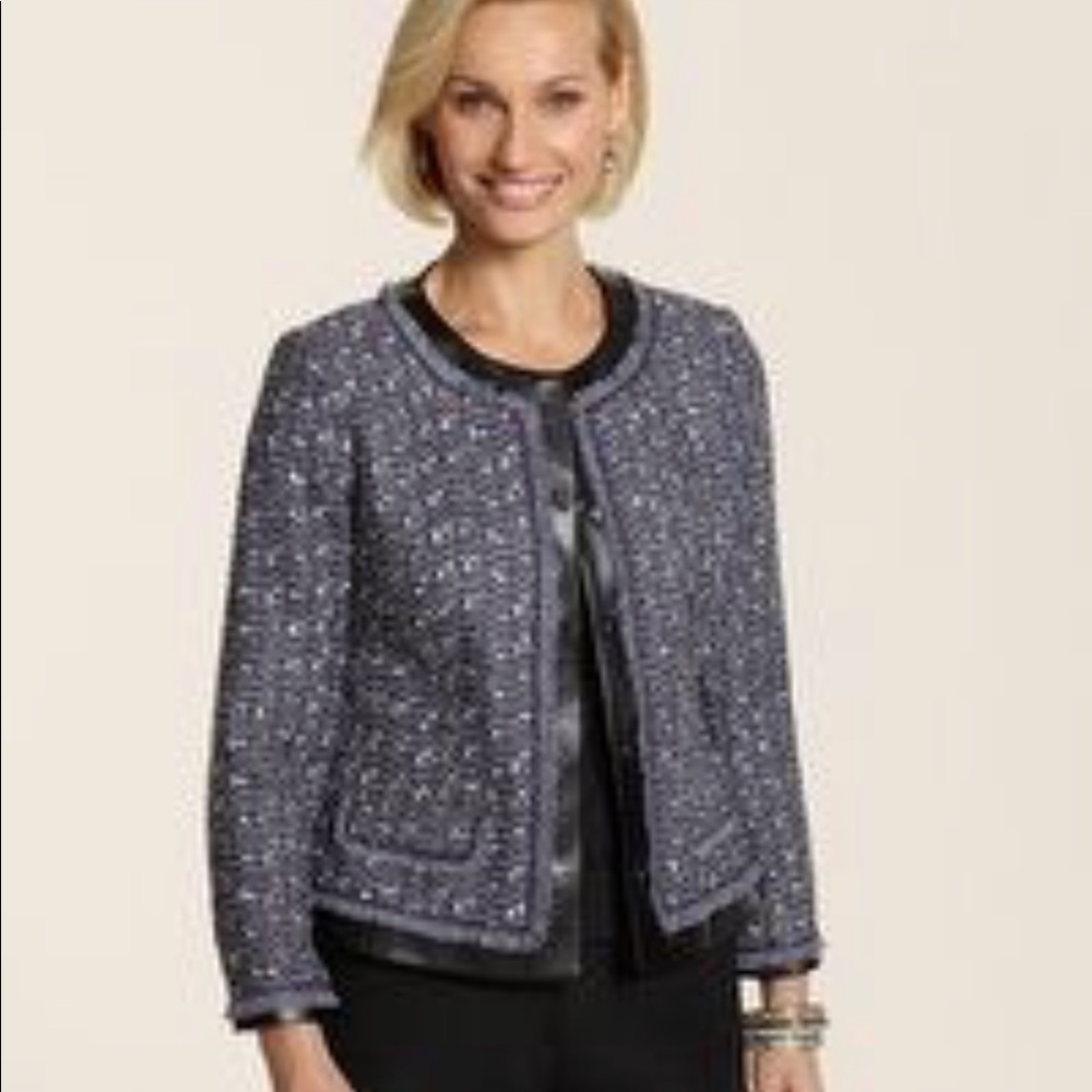 - NWT chicos faux trim leather tweed jacket